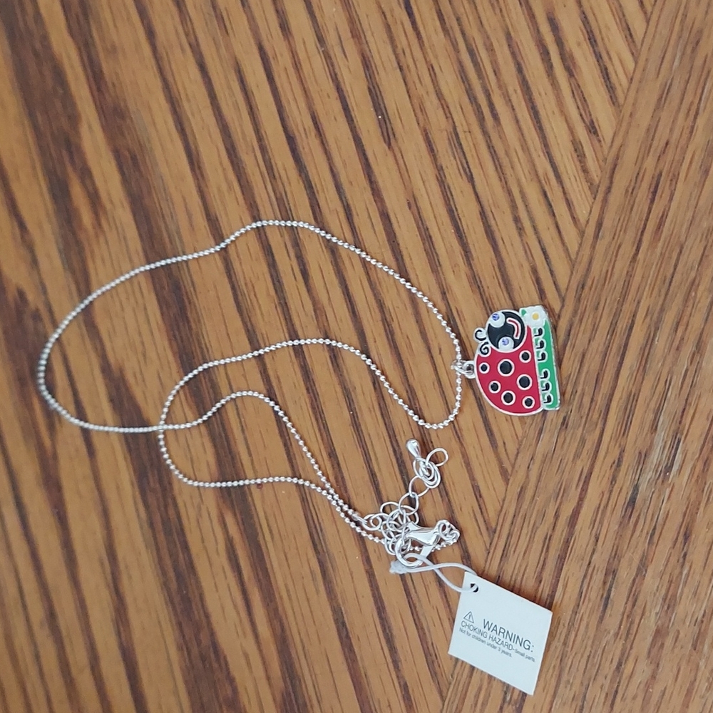 ❤️ Adorable 16" Silver, Crystal & Enamel Ladybug Necklace